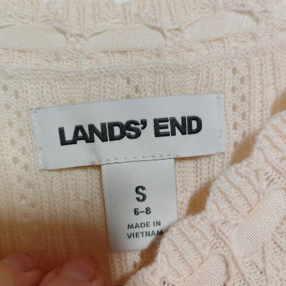 Lands End peachy cable knit cardigan with satin trim size S - Picture 3 of 9